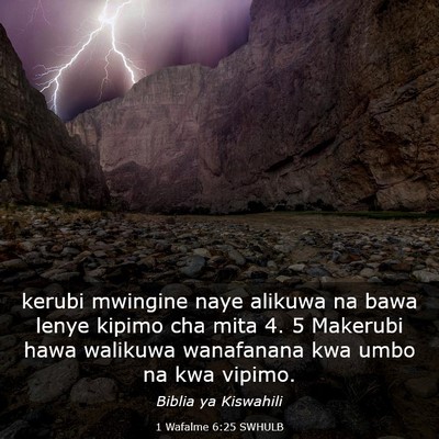 Picture 03 - 1 Wafalme 6:25 SWHULB - kerubi mwingine naye alikuwa na bawa lenye kipimo - Bible Verse Picture