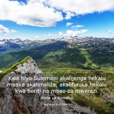 Picture 03 - 1 Wafalme 6:9 SWHULB - Kwa hiyo Sulemani akalijenga hekalu mpaka - Bible Verse Picture