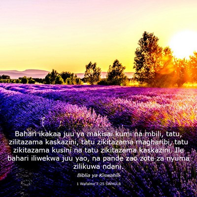 Picture 03 - 1 Wafalme 7:25 SWHULB - Bahari ikakaa juu ya makisai kumi na mbili, tatu, - Bible Verse Picture