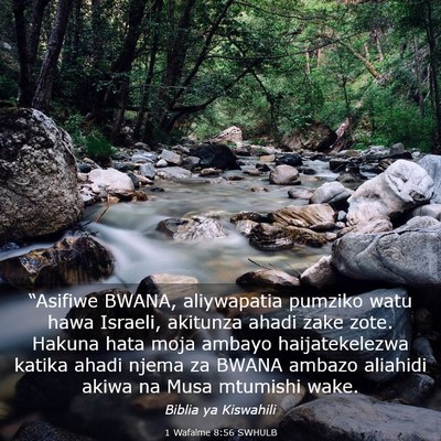 Picture 03 - 1 Wafalme 8:56 SWHULB - “Asifiwe BWANA, aliywapatia pumziko watu hawa - Bible Verse Picture