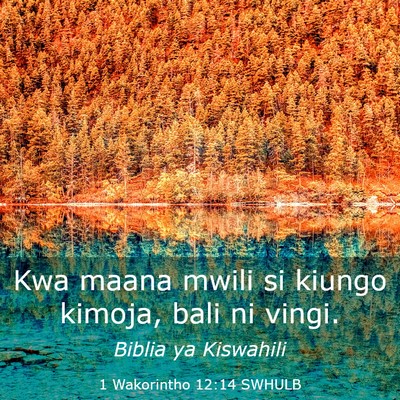 Picture 03 - 1 Wakorintho 12:14 SWHULB - Kwa maana mwili si kiungo kimoja, bali ni - Bible Verse Picture