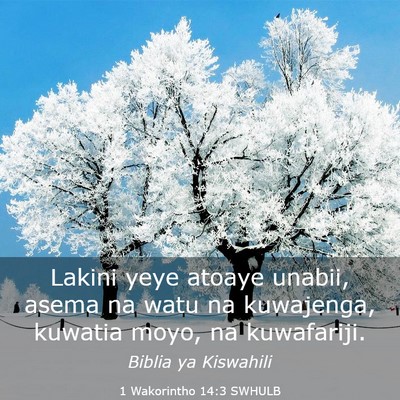 Picture 03 - 1 Wakorintho 14:3 SWHULB - Lakini yeye atoaye unabii, asema na watu na - Bible Verse Picture