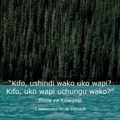 Picture 03 - 1 Wakorintho 15:55 SWHULB - “Kifo, ushindi wako uko wapi? Kifo, uko wapi - Bible Verse Picture