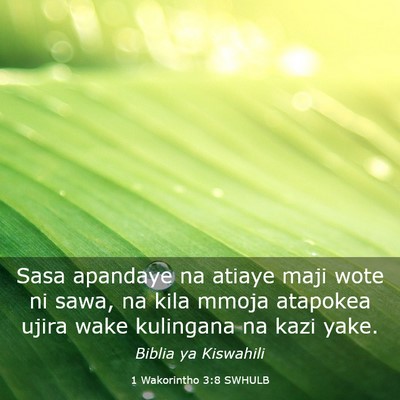 Picture 03 - 1 Wakorintho 3:8 SWHULB - Sasa apandaye na atiaye maji wote ni sawa, na - Bible Verse Picture