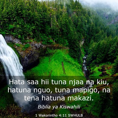 Picture 03 - 1 Wakorintho 4:11 SWHULB - Hata saa hii tuna njaa na kiu, hatuna nguo, tuna - Bible Verse Picture