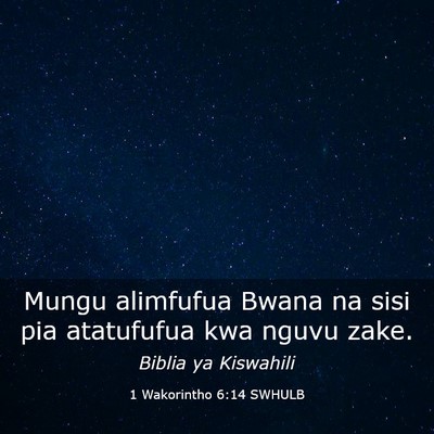 Picture 03 - 1 Wakorintho 6:14 SWHULB - Mungu alimfufua Bwana na sisi pia atatufufua kwa - Bible Verse Picture
