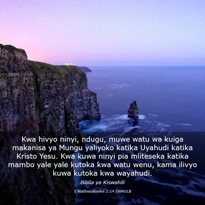 Picture 03 - 1 Wathesalonike 2:14 SWHULB - Kwa hivyo ninyi, ndugu, muwe watu wa kuiga - Bible Verse Picture