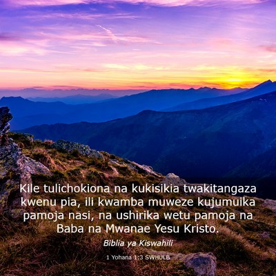 Picture 03 - 1 Yohana 1:3 SWHULB - Kile tulichokiona na kukisikia twakitangaza kwenu - Bible Verse Picture