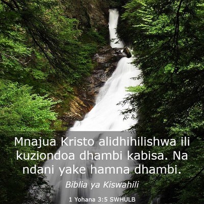Picture 03 - 1 Yohana 3:5 SWHULB - Mnajua Kristo alidhihilishwa ili kuziondoa dhambi - Bible Verse Picture