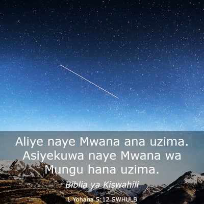Picture 03 - 1 Yohana 5:12 SWHULB - Aliye naye Mwana ana uzima. Asiyekuwa naye Mwana - Bible Verse Picture