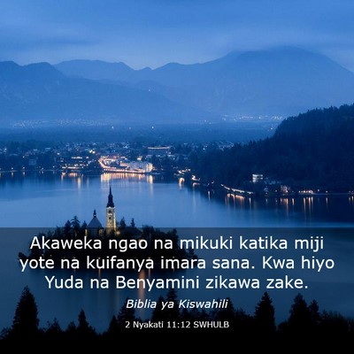 Picture 03 - 2 Nyakati 11:12 SWHULB - Akaweka ngao na mikuki katika miji yote na - Bible Verse Picture