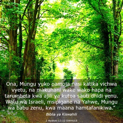 Picture 03 - 2 Nyakati 13:12 SWHULB - Ona, Mungu yuko pamoja nasi katika vichwa vyetu, - Bible Verse Picture