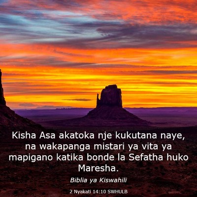 Picture 03 - 2 Nyakati 14:10 SWHULB - Kisha Asa akatoka nje kukutana naye, na wakapanga - Bible Verse Picture