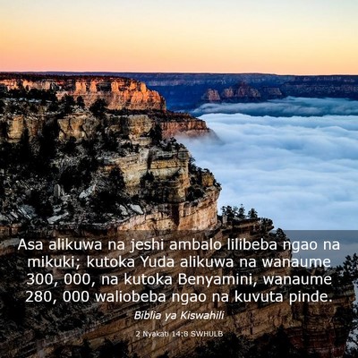 Picture 03 - 2 Nyakati 14:8 SWHULB - Asa alikuwa na jeshi ambalo lilibeba ngao na - Bible Verse Picture
