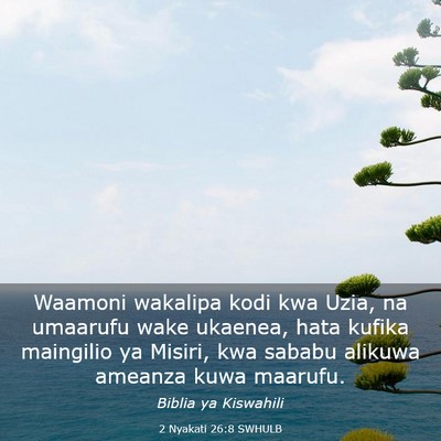 Picture 03 - 2 Nyakati 26:8 SWHULB - Waamoni wakalipa kodi kwa Uzia, na umaarufu wake - Bible Verse Picture