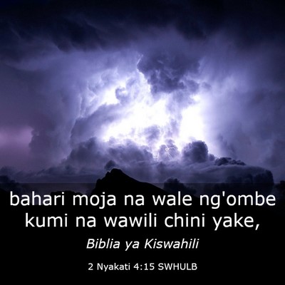 Picture 03 - 2 Nyakati 4:15 SWHULB - bahari moja na wale ng'ombe kumi na wawili chini - Bible Verse Picture