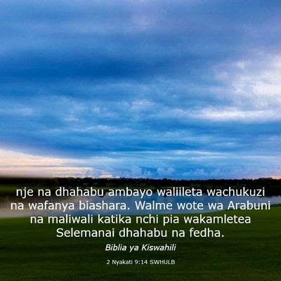 Picture 03 - 2 Nyakati 9:14 SWHULB - nje na dhahabu ambayo waliileta wachukuzi na - Bible Verse Picture