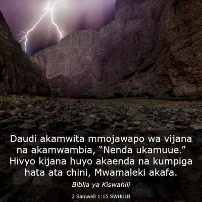 Picture 03 - 2 Samweli 1:15 SWHULB - Daudi akamwita mmojawapo wa vijana na akamwambia, - Bible Verse Picture