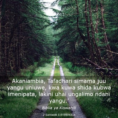 Picture 03 - 2 Samweli 1:9 SWHULB - Akaniambia, Tafadhari simama juu yangu uniuwe, - Bible Verse Picture