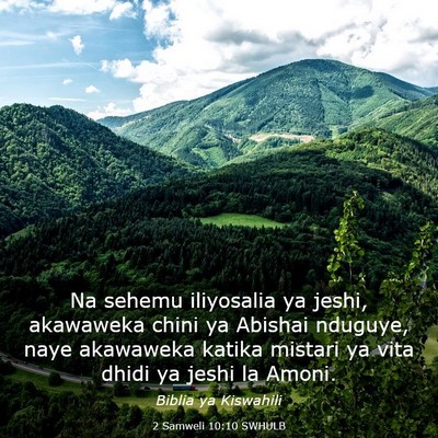 Picture 03 - 2 Samweli 10:10 SWHULB - Na sehemu iliyosalia ya jeshi, akawaweka chini ya - Bible Verse Picture