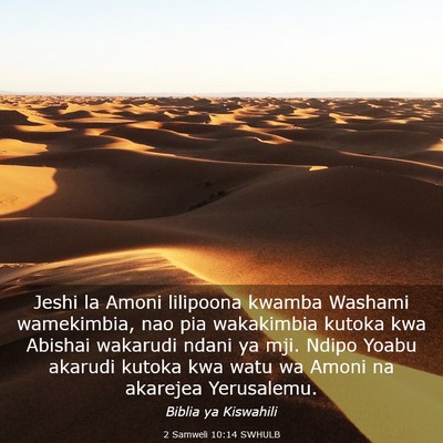 Picture 03 - 2 Samweli 10:14 SWHULB - Jeshi la Amoni lilipoona kwamba Washami - Bible Verse Picture