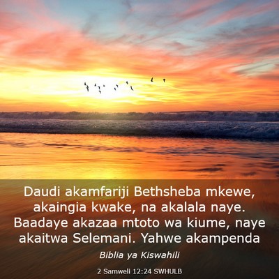 Picture 03 - 2 Samweli 12:24 SWHULB - Daudi akamfariji Bethsheba mkewe, akaingia kwake, - Bible Verse Picture