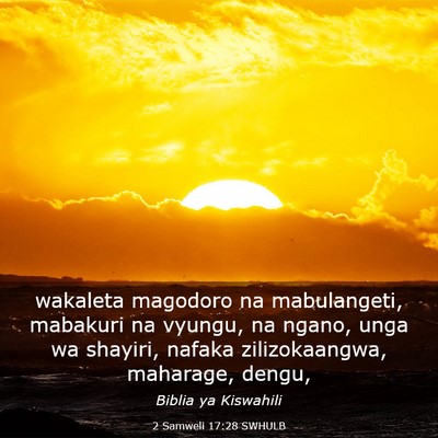 Picture 03 - 2 Samweli 17:28 SWHULB - wakaleta magodoro na mabulangeti, mabakuri na - Bible Verse Picture