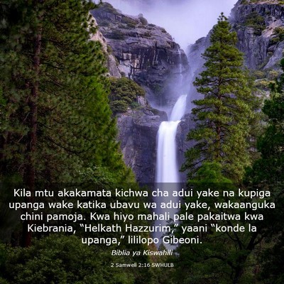 Picture 03 - 2 Samweli 2:16 SWHULB - Kila mtu akakamata kichwa cha adui yake na kupiga - Bible Verse Picture