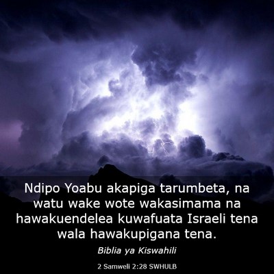 Picture 03 - 2 Samweli 2:28 SWHULB - Ndipo Yoabu akapiga tarumbeta, na watu wake wote - Bible Verse Picture