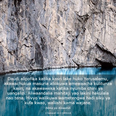 Picture 03 - 2 Samweli 20:3 SWHULB - Daudi alipofika katika kasri lake huko - Bible Verse Picture
