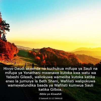 Picture 03 - 2 Samweli 21:12 SWHULB - Hivyo Daudi akaenda na kuchukua mifupa ya Sauli - Bible Verse Picture