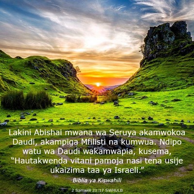 Picture 03 - 2 Samweli 21:17 SWHULB - Lakini Abishai mwana wa Seruya akamwokoa Daudi, - Bible Verse Picture