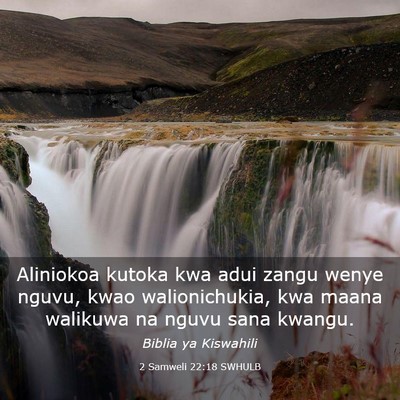 Picture 03 - 2 Samweli 22:18 SWHULB - Aliniokoa kutoka kwa adui zangu wenye nguvu, kwao - Bible Verse Picture