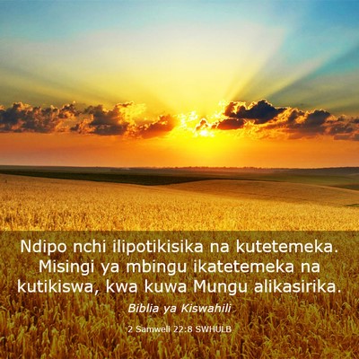 Picture 03 - 2 Samweli 22:8 SWHULB - Ndipo nchi ilipotikisika na kutetemeka. Misingi - Bible Verse Picture