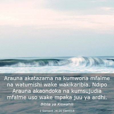 Picture 03 - 2 Samweli 24:20 SWHULB - Arauna akatazama na kumwona mfalme na watumishi - Bible Verse Picture