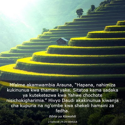 Picture 03 - 2 Samweli 24:24 SWHULB - Mfalme akamwambia Arauna, “Hapana, nahimiza - Bible Verse Picture