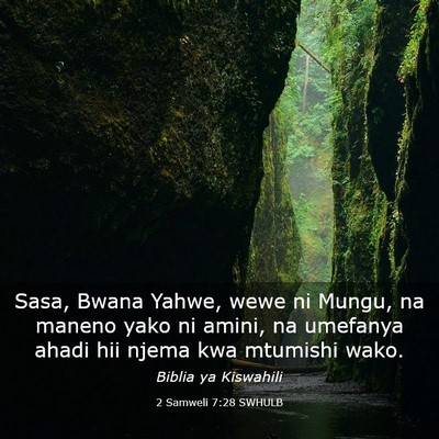 Picture 03 - 2 Samweli 7:28 SWHULB - Sasa, Bwana Yahwe, wewe ni Mungu, na maneno yako - Bible Verse Picture