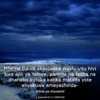 Picture 03 - 2 Samweli 8:11 SWHULB - Mfalme Daudi akaviweka wakfu vitu hivi kwa ajili - Bible Verse Picture
