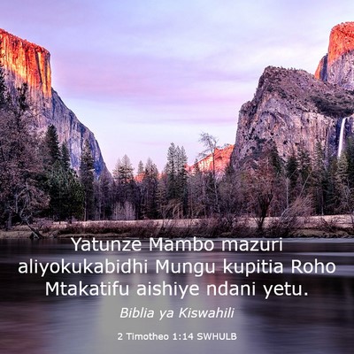 Picture 03 - 2 Timotheo 1:14 SWHULB - Yatunze Mambo mazuri aliyokukabidhi Mungu kupitia - Bible Verse Picture