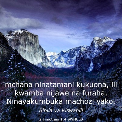 Picture 03 - 2 Timotheo 1:4 SWHULB - mchana ninatamani kukuona, ili kwamba nijawe na - Bible Verse Picture