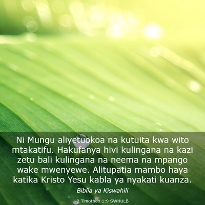 Picture 03 - 2 Timotheo 1:9 SWHULB - Ni Mungu aliyetuokoa na kutuita kwa wito - Bible Verse Picture