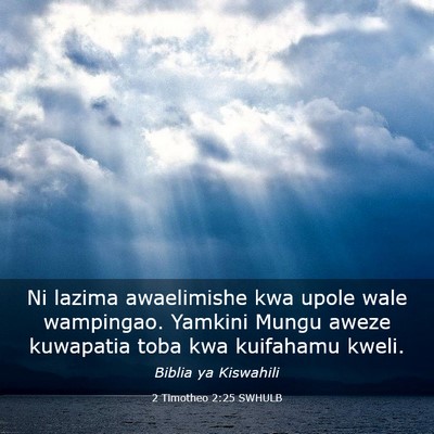 Picture 03 - 2 Timotheo 2:25 SWHULB - Ni lazima awaelimishe kwa upole wale wampingao. - Bible Verse Picture