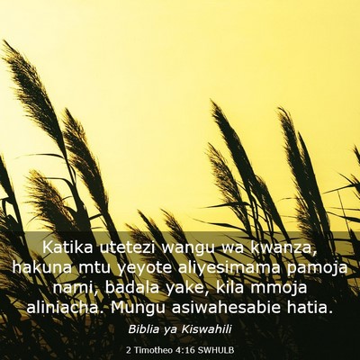 Picture 03 - 2 Timotheo 4:16 SWHULB - Katika utetezi wangu wa kwanza, hakuna mtu yeyote - Bible Verse Picture