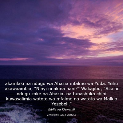 Picture 03 - 2 Wafalme 10:13 SWHULB - akamlaki na ndugu wa Ahazia mfalme wa Yuda. Yehu - Bible Verse Picture