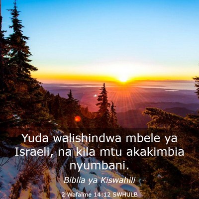 Picture 03 - 2 Wafalme 14:12 SWHULB - Yuda walishindwa mbele ya Israeli, na kila mtu - Bible Verse Picture