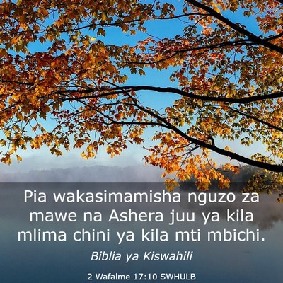 Picture 03 - 2 Wafalme 17:10 SWHULB - Pia wakasimamisha nguzo za mawe na Ashera juu ya - Bible Verse Picture