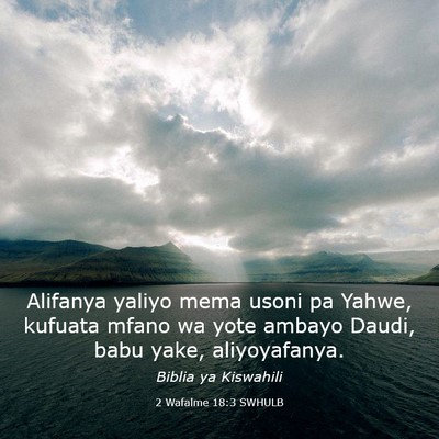 Picture 03 - 2 Wafalme 18:3 SWHULB - Alifanya yaliyo mema usoni pa Yahwe, kufuata - Bible Verse Picture