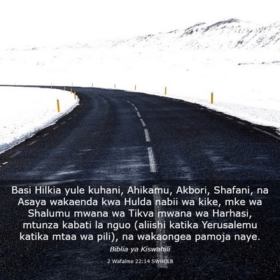 Picture 03 - 2 Wafalme 22:14 SWHULB - Basi Hilkia yule kuhani, Ahikamu, Akbori, - Bible Verse Picture