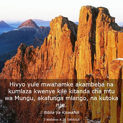 Picture 03 - 2 Wafalme 4:21 SWHULB - Hivyo yule mwanamke akambeba na kumlaza kwenye - Bible Verse Picture