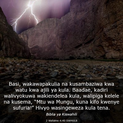 Picture 03 - 2 Wafalme 4:40 SWHULB - Basi, wakawapakulia na kusambaziwa kwa watu kwa - Bible Verse Picture